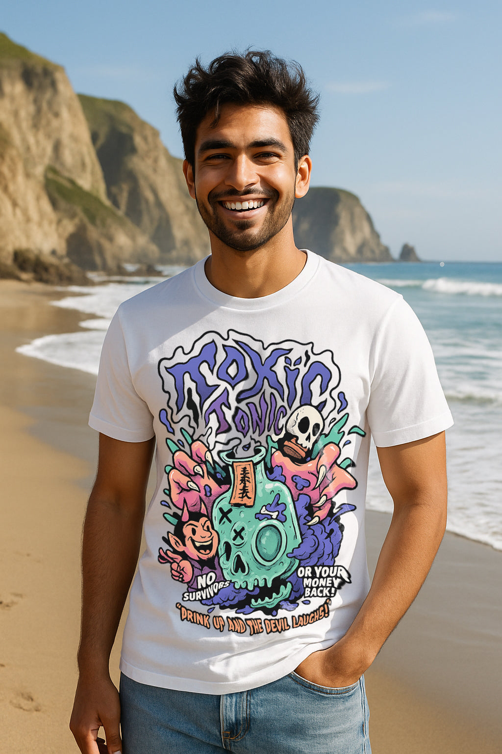 FanMerch “Toxic Tonic” Skull Graphic T-Shirt – 100% Cotton Regular Fit Streetwear Tee