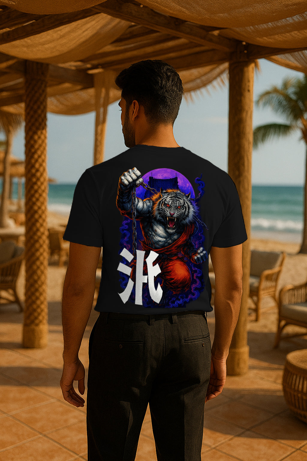 “Samurai Tiger” Back Graphic T-Shirt – Japanese Warrior Print, 100% Cotton Regular Fit Streetwear Tee