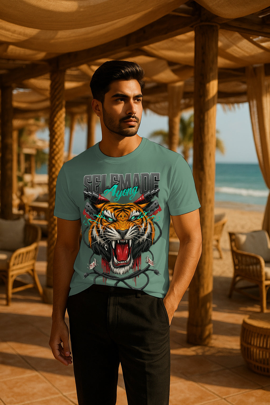 “Selfmade Tiger” Roaring Graphic T-Shirt – 100% Cotton Regular Fit Streetwear Tee