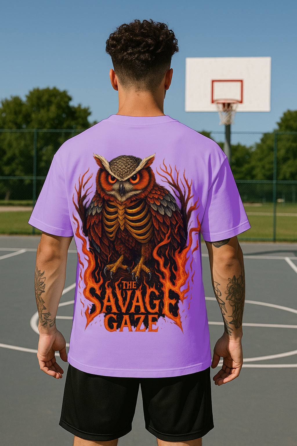 Savage Gaze Owl Oversized Graphic T-Shirt – Streetwear Statement Tee in Premium 240 GSM Terry Cotton
