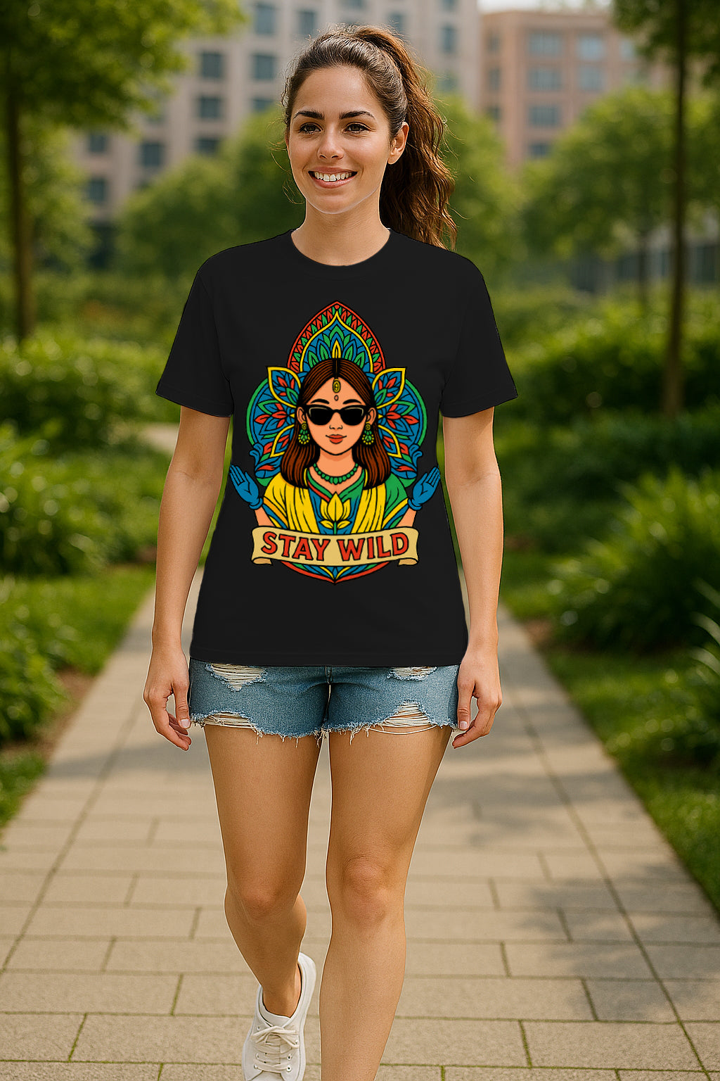 Stay Wild Boho Women’s Graphic T-Shirt – Mandala Retro Festival Tee