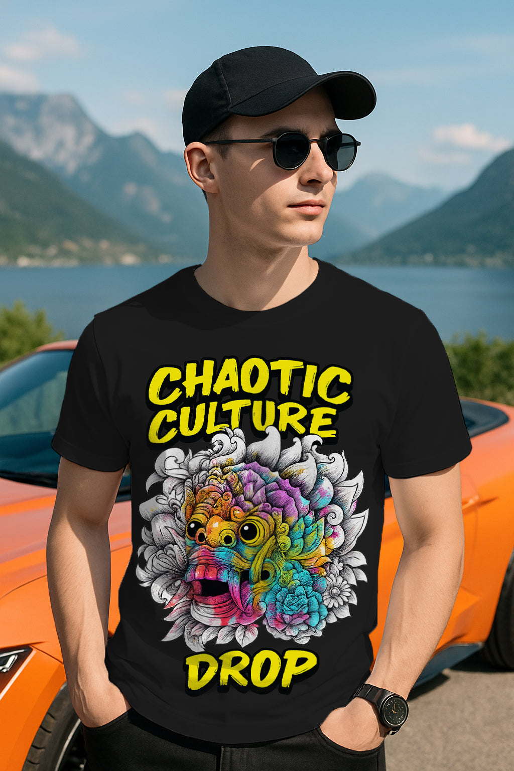 “Chaotic Culture Drop” Psychedelic Mask Graphic T-Shirt – 100% Cotton Regular Fit Streetwear Tee