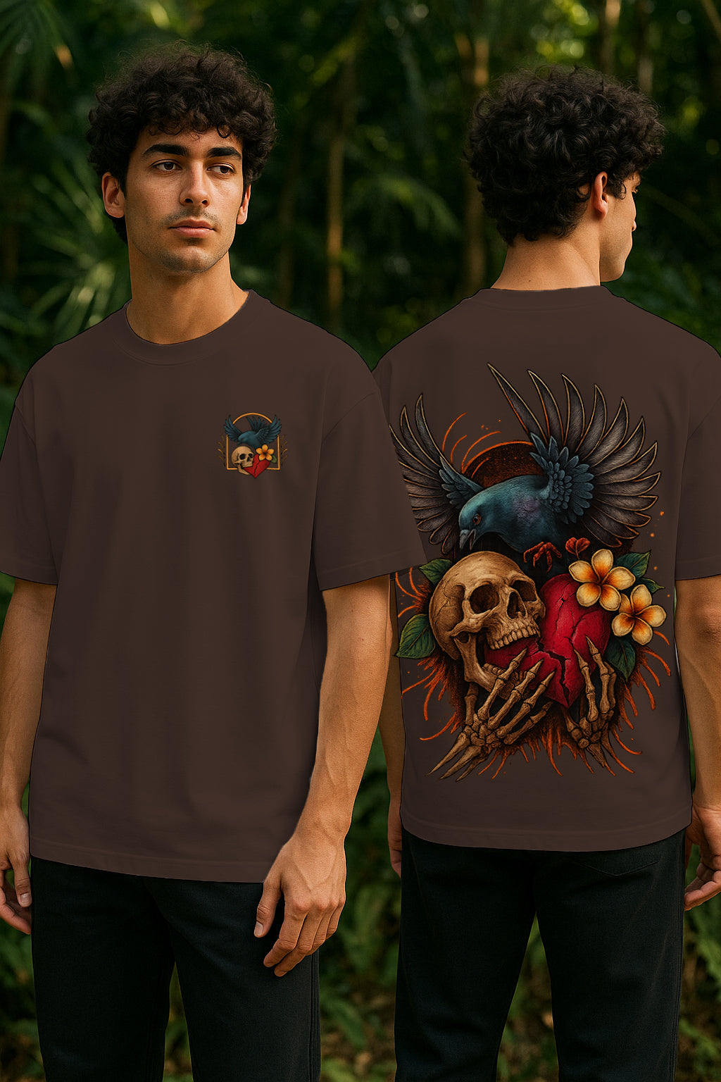 Gothic Skull & Crow Graphic T-Shirt