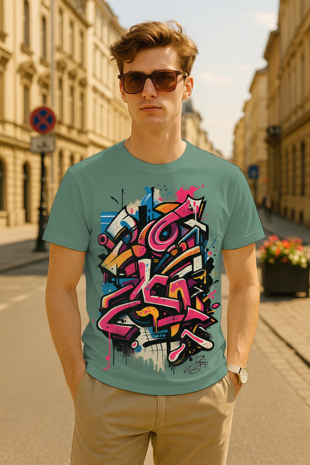 “Neon Graffiti” Urban Street Art Graphic T-Shirt – 100% Cotton Regular Fit Streetwear Tee