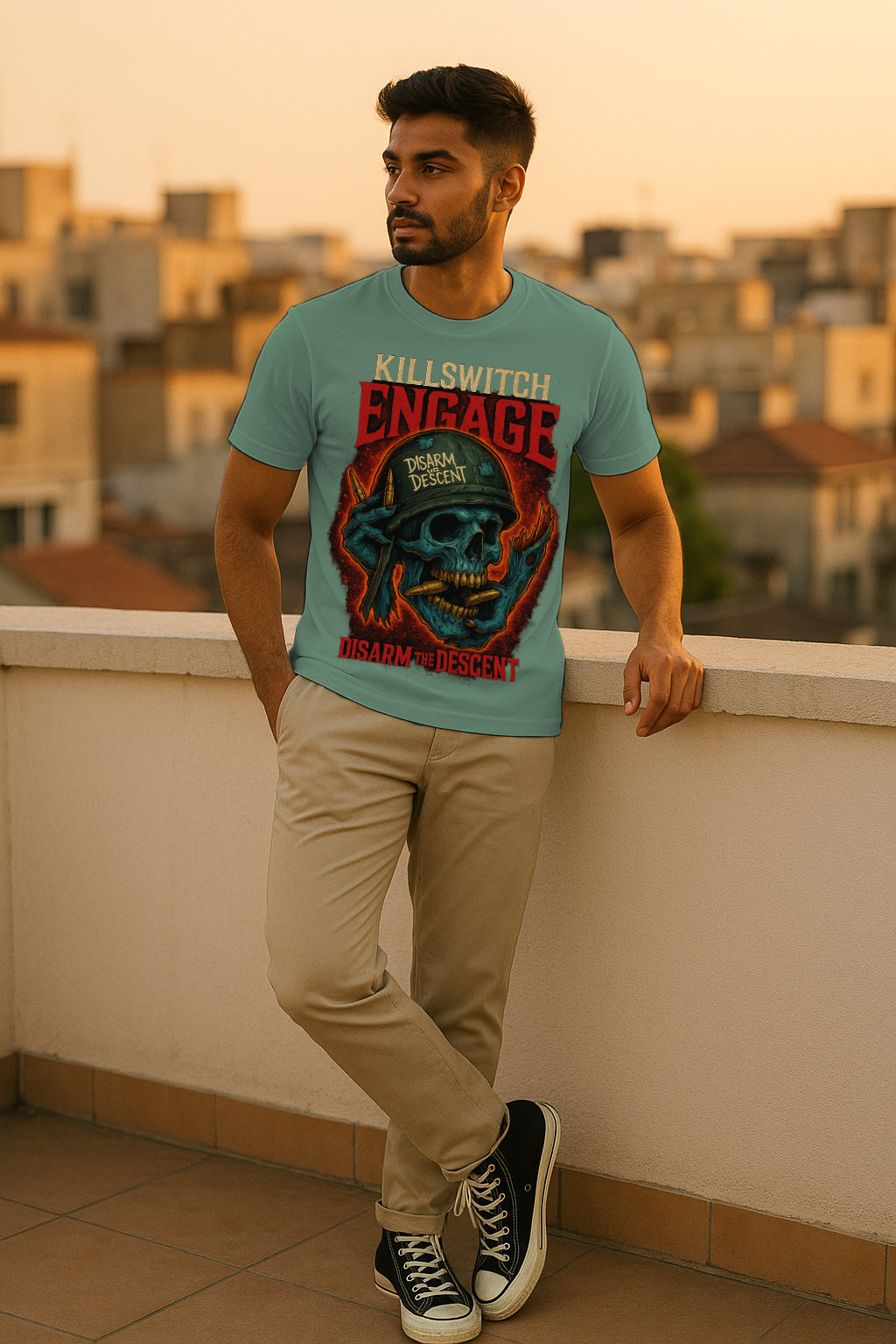 Metalcore Skull Soldier Graphic T-Shirt – Heavy Music Band Fan Streetwear, 100% Cotton Regular Fit Tee