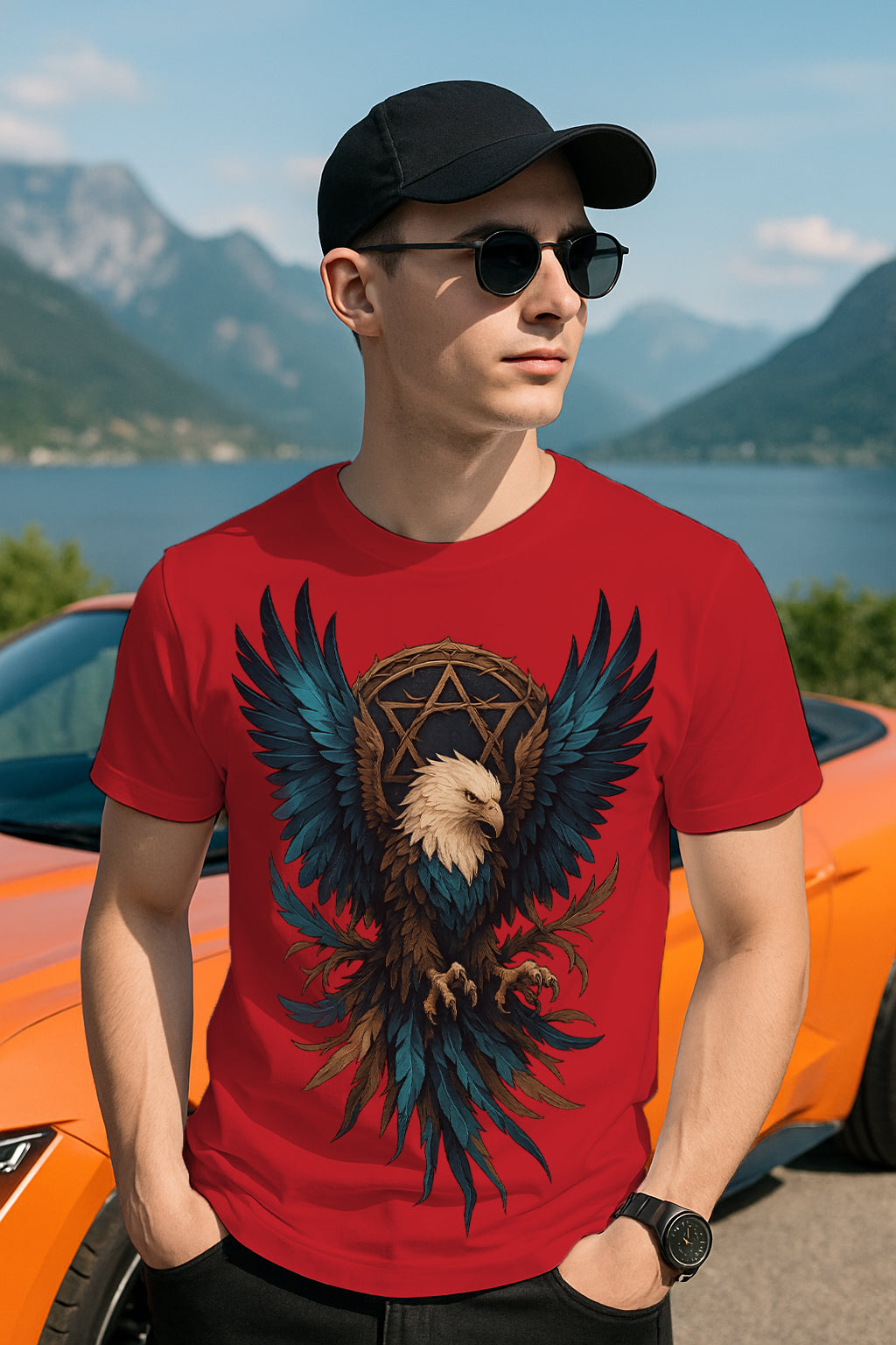 “Aegis Eagle” Sacred Star Wings Graphic T-Shirt – Bald Eagle Emblem Streetwear, 100% Cotton Regular Fit Tee