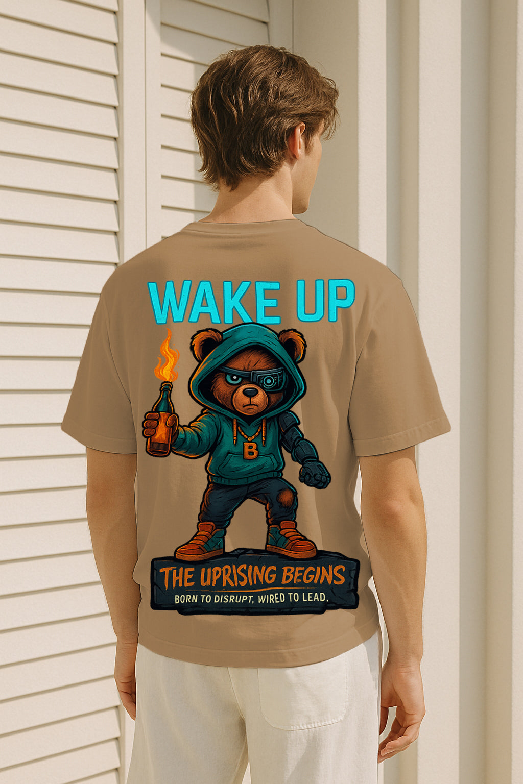 Oversized Wake Up Graphic T-Shirt – The Uprising Begins | Premium 240 GSM Cotton Streetwear Tee for Men