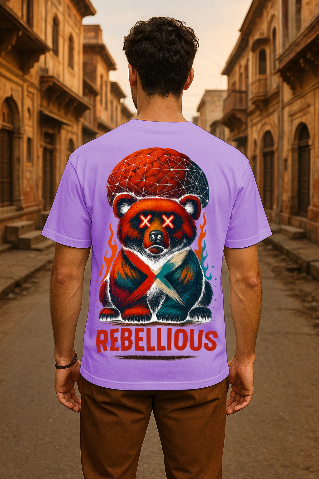 Streetwear Bear Print Tee for Men