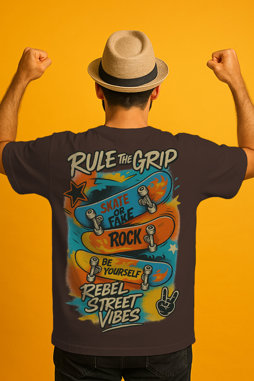 Rebel Street Vibes Skateboard Graphic Oversized T-Shirt – 240 GSM 100% Terry Cotton Streetwear Tee