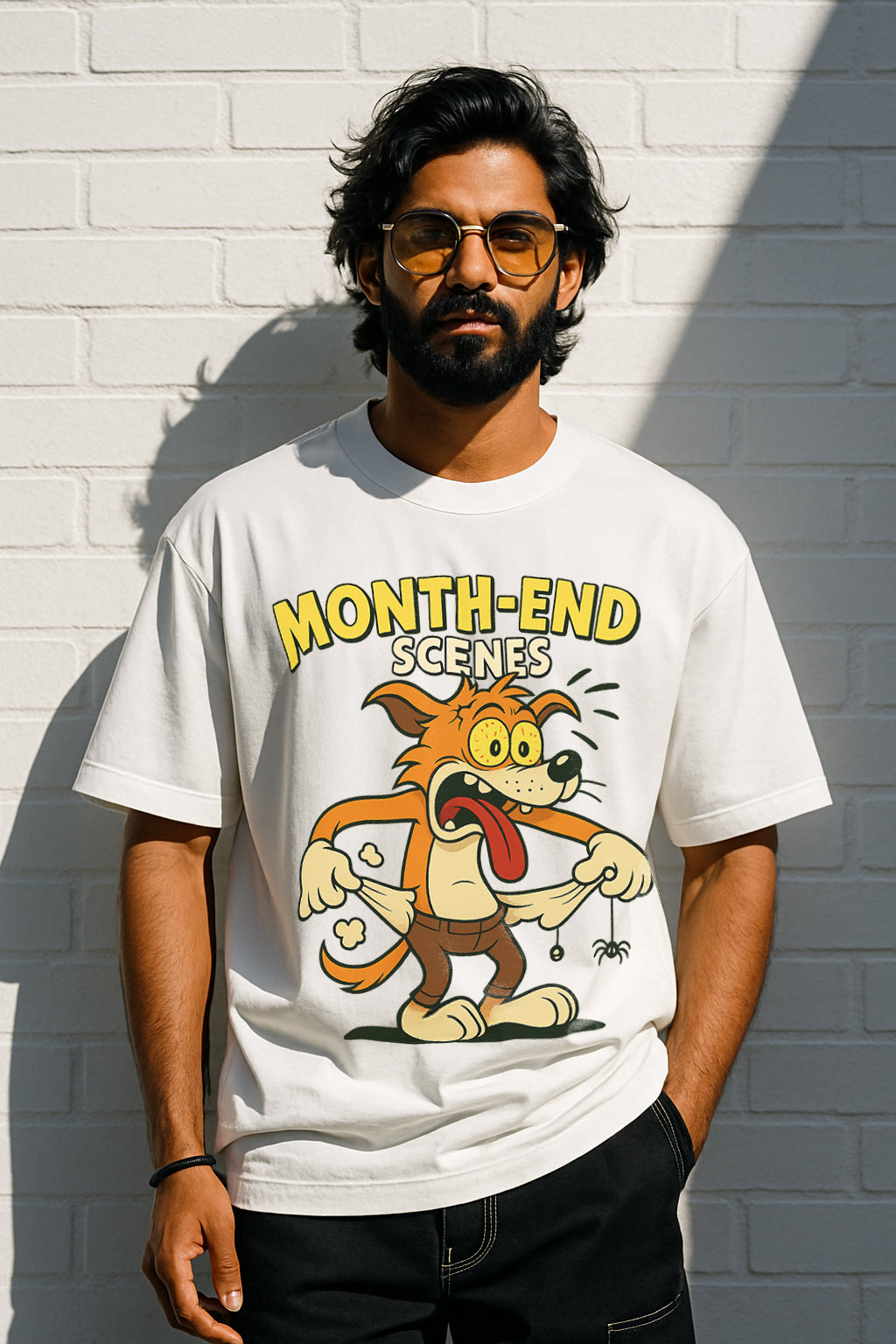 Month-End Scenes Oversized T-Shirt – Funny Cartoon Graphic Tee | 240 GSM Heavyweight Streetwear