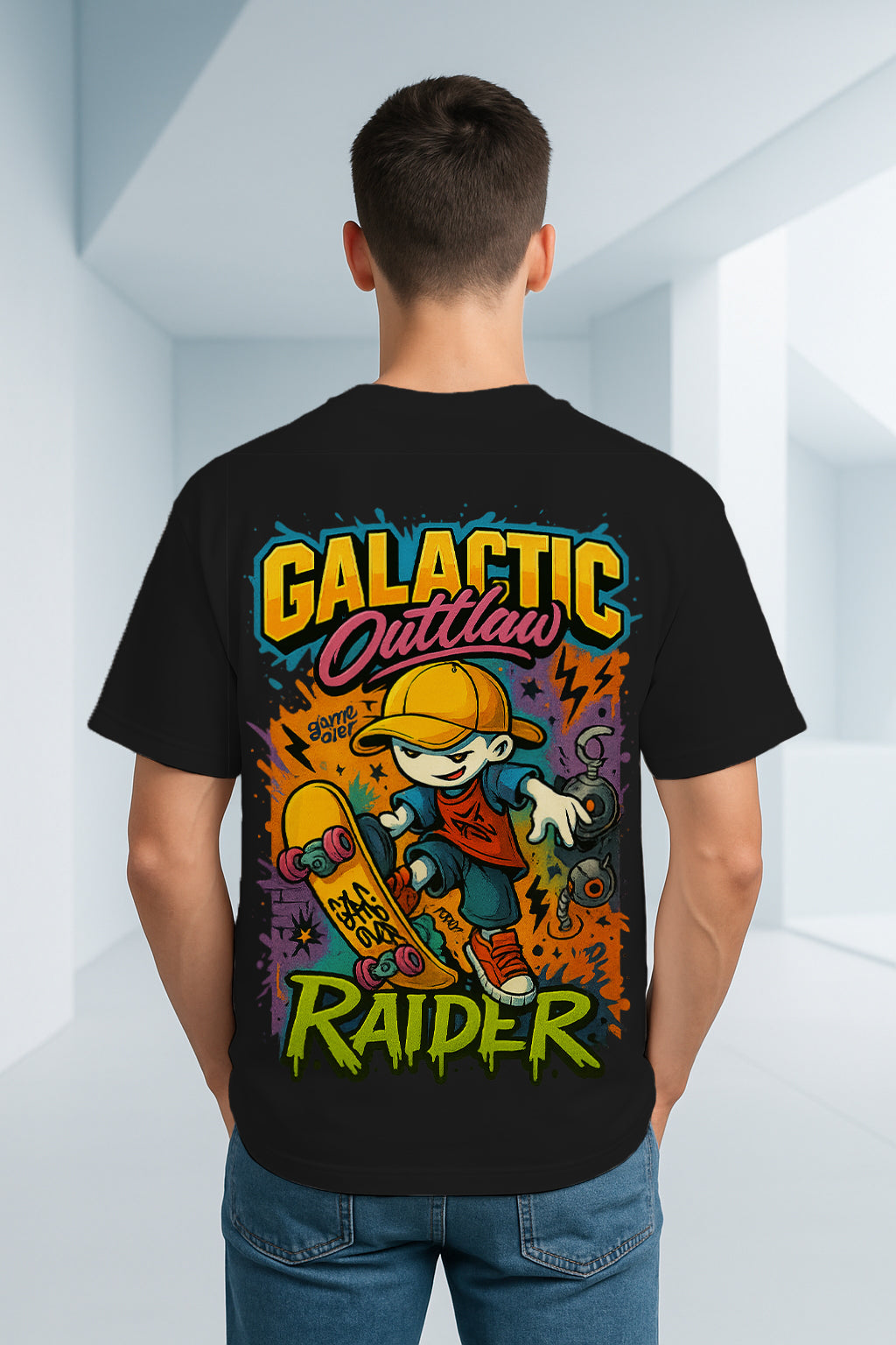Galactic Outlaw Raider Oversized T-Shirt – 240 GSM Premium Cotton Streetwear for Trendsetters