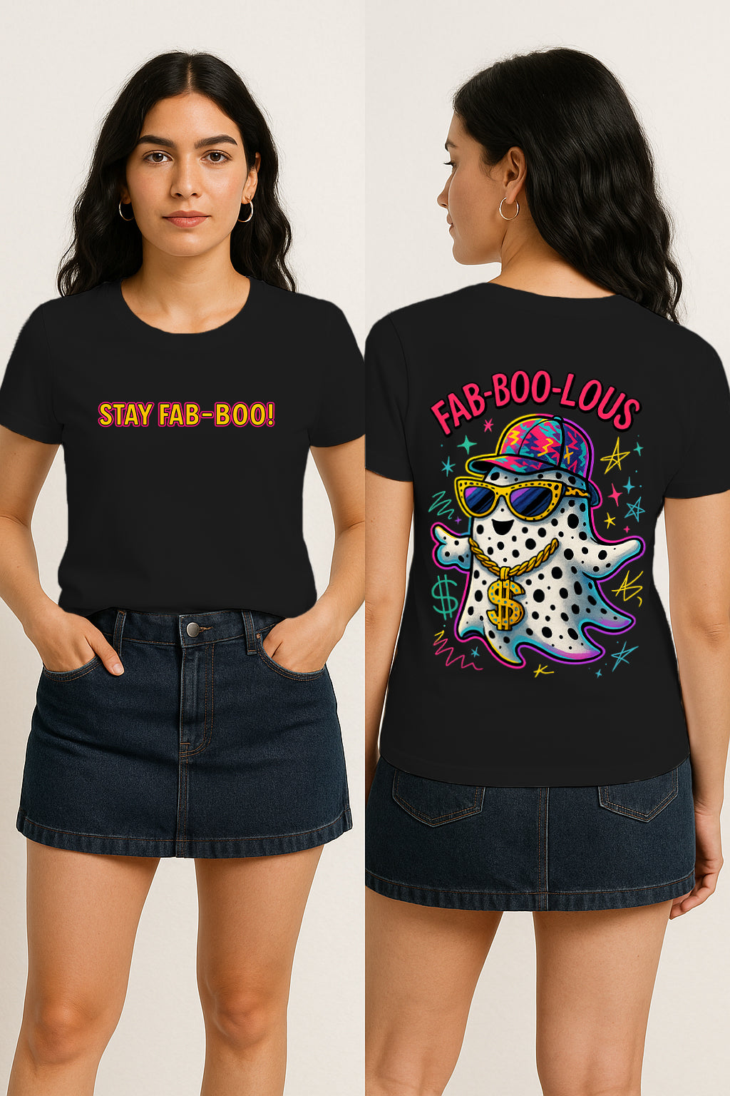 Women’s “Fab-BOO-lous” Ghost Graphic Tee | Cute Halloween & Spooky Season T-Shirt