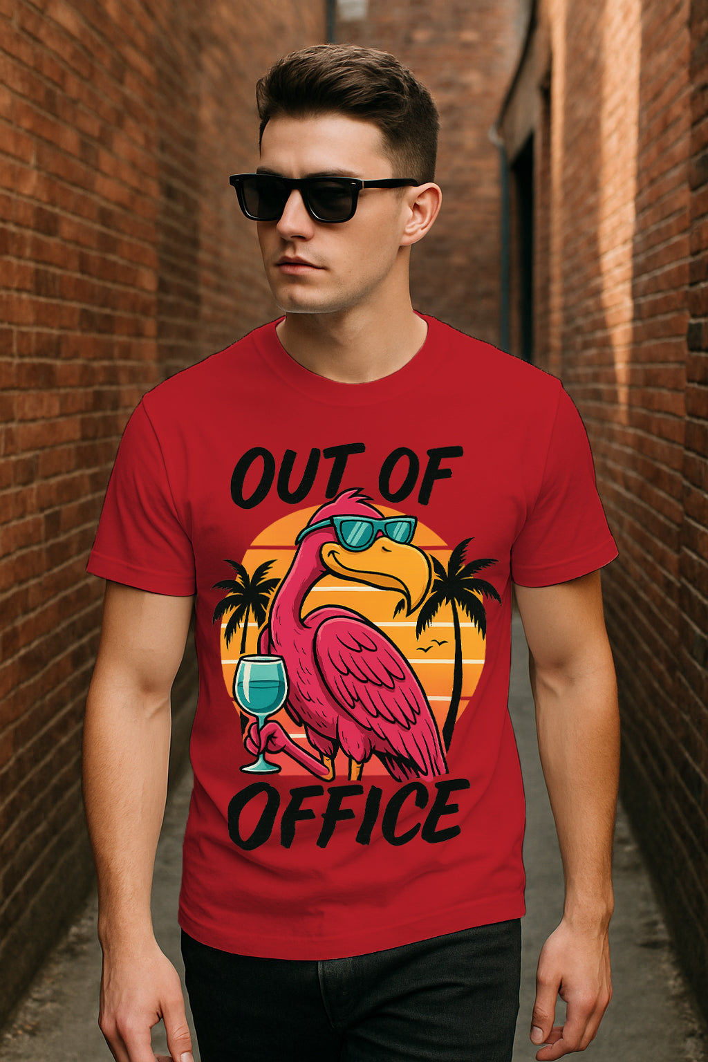 Regular Fit Out of Office Flamingo Graphic T-Shirt | 100% Cotton