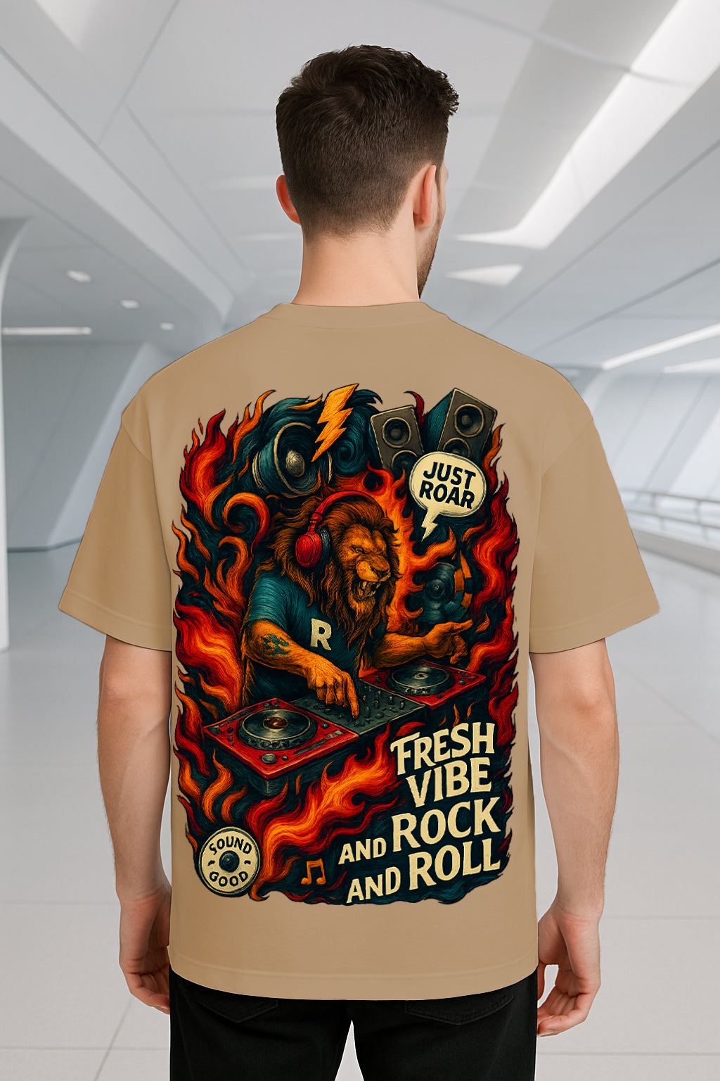 Just Roar Lion DJ Oversized T-Shirt – Fresh Vibe Streetwear Graphic Tee for Music & Rock Lovers