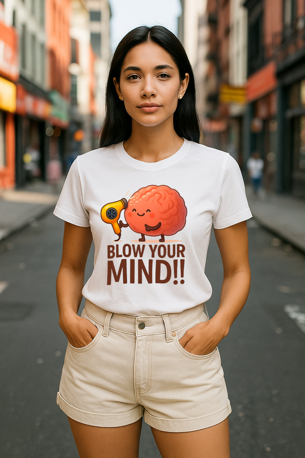 Blow Your Mind!! Funny Brain Graphic T-Shirt for Women – Cute Study/Gamer Meme Tee