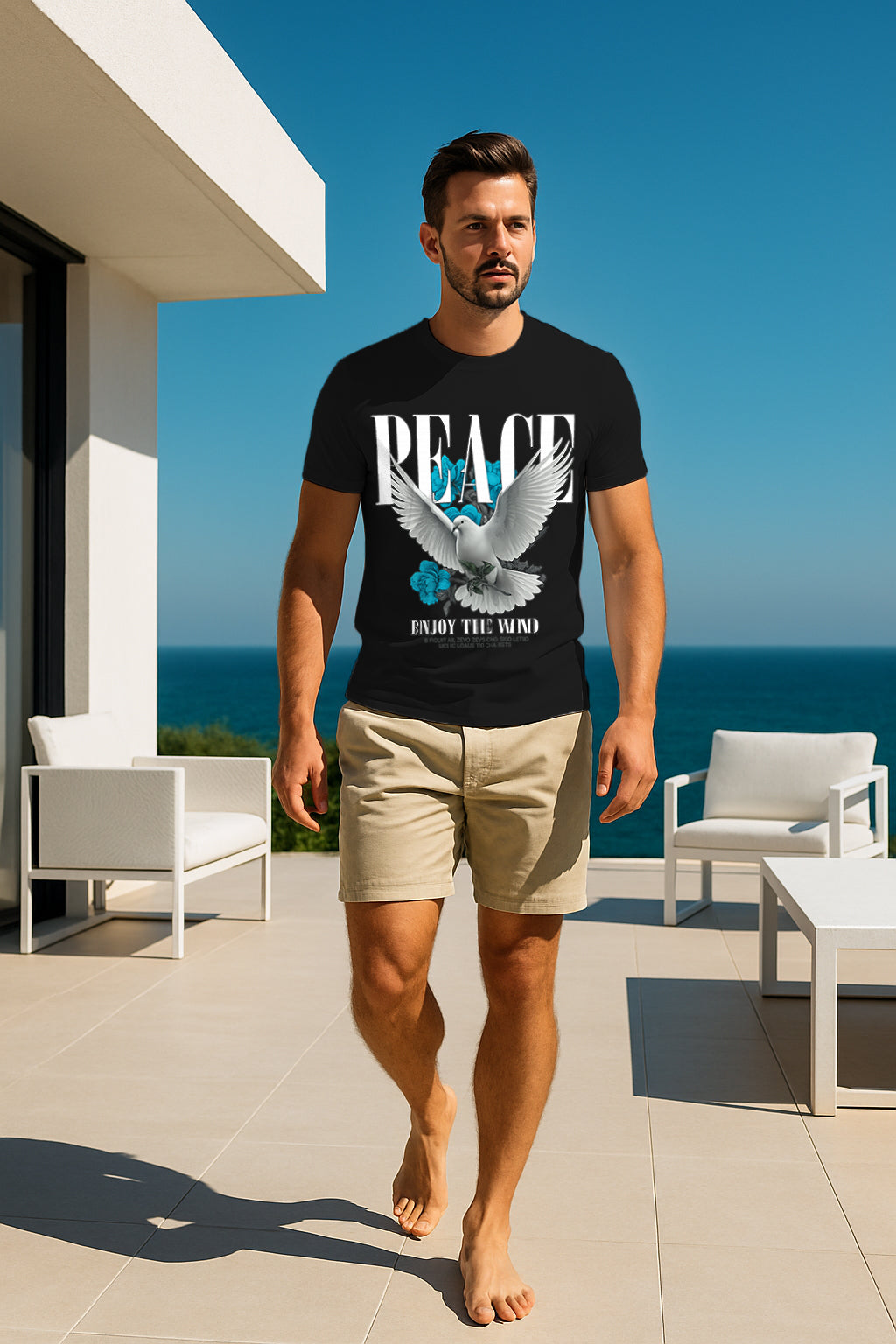 Regular Fit Peace Dove Graphic T-Shirt | “Enjoy the Wind” Print, 100% Cotton