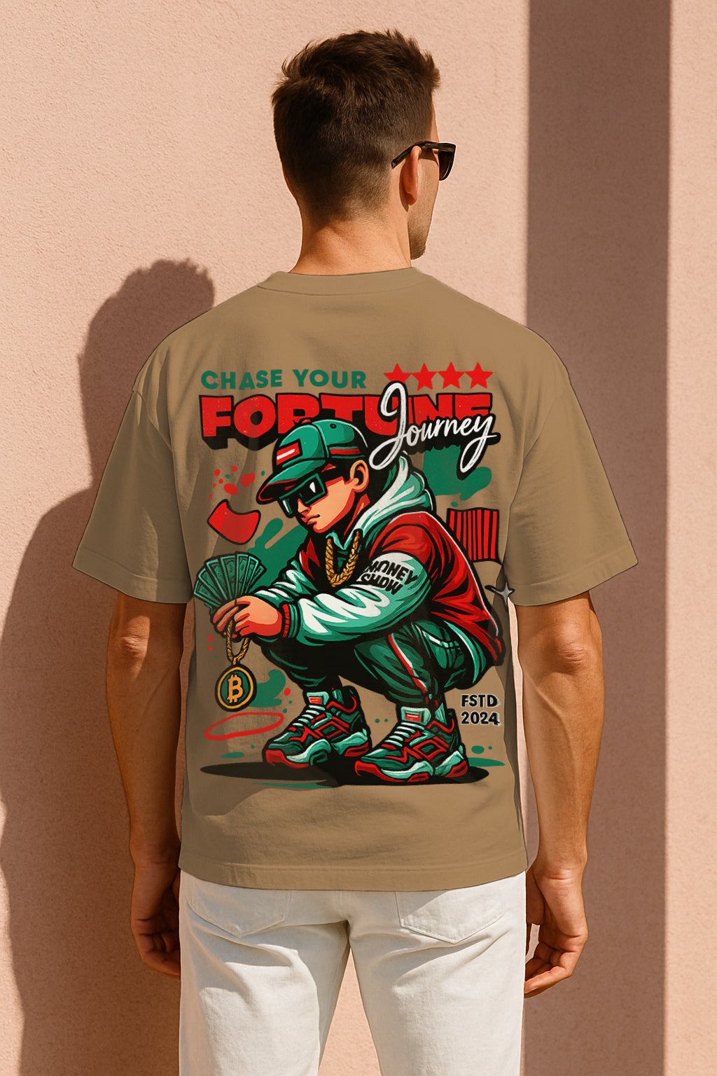 Chase Your Fortune Graphic Oversized T-Shirt – Streetwear Bitcoin Hip-Hop Style Tee