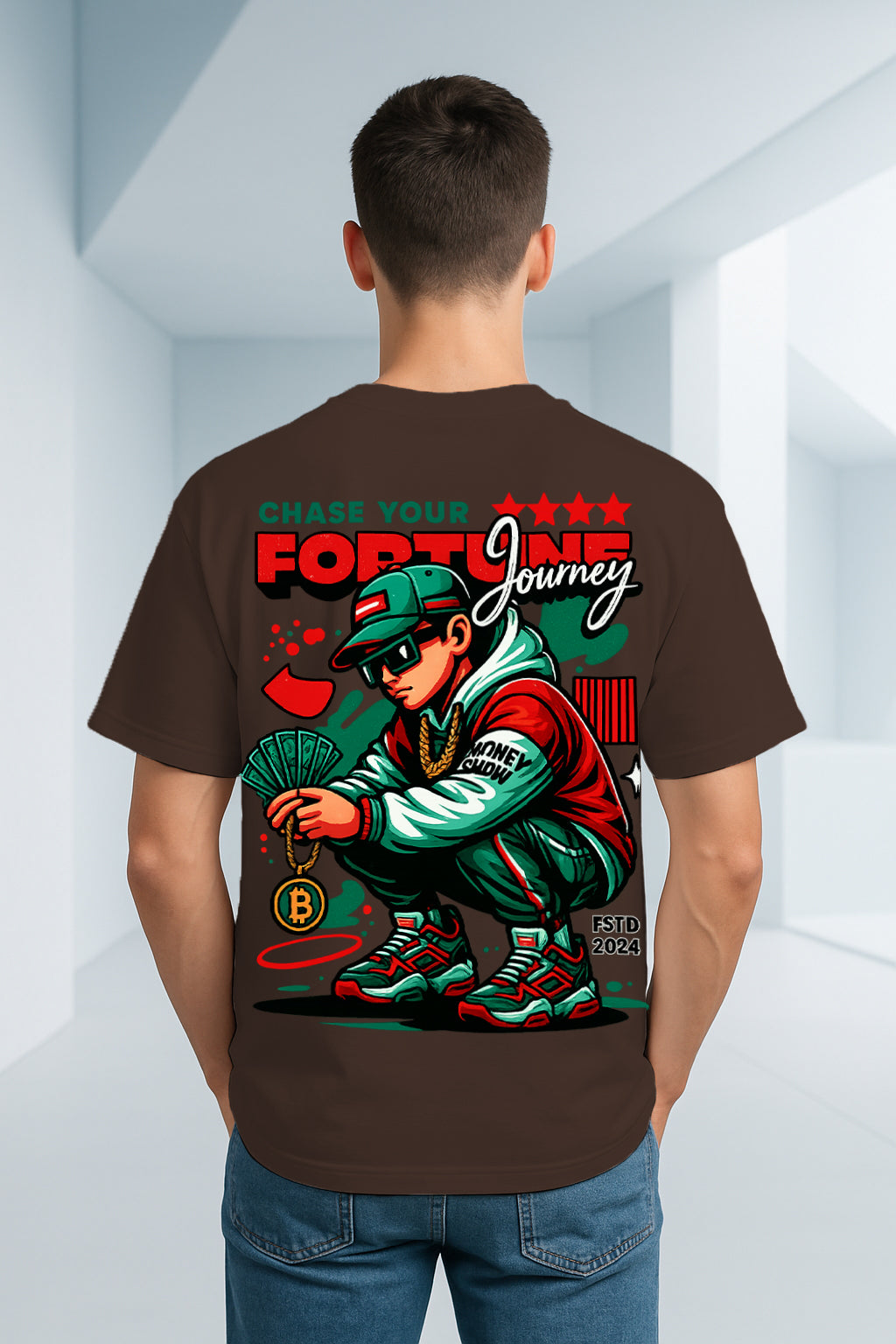 Chase Your Fortune Graphic Oversized T-Shirt – Streetwear Bitcoin Hip-Hop Style Tee