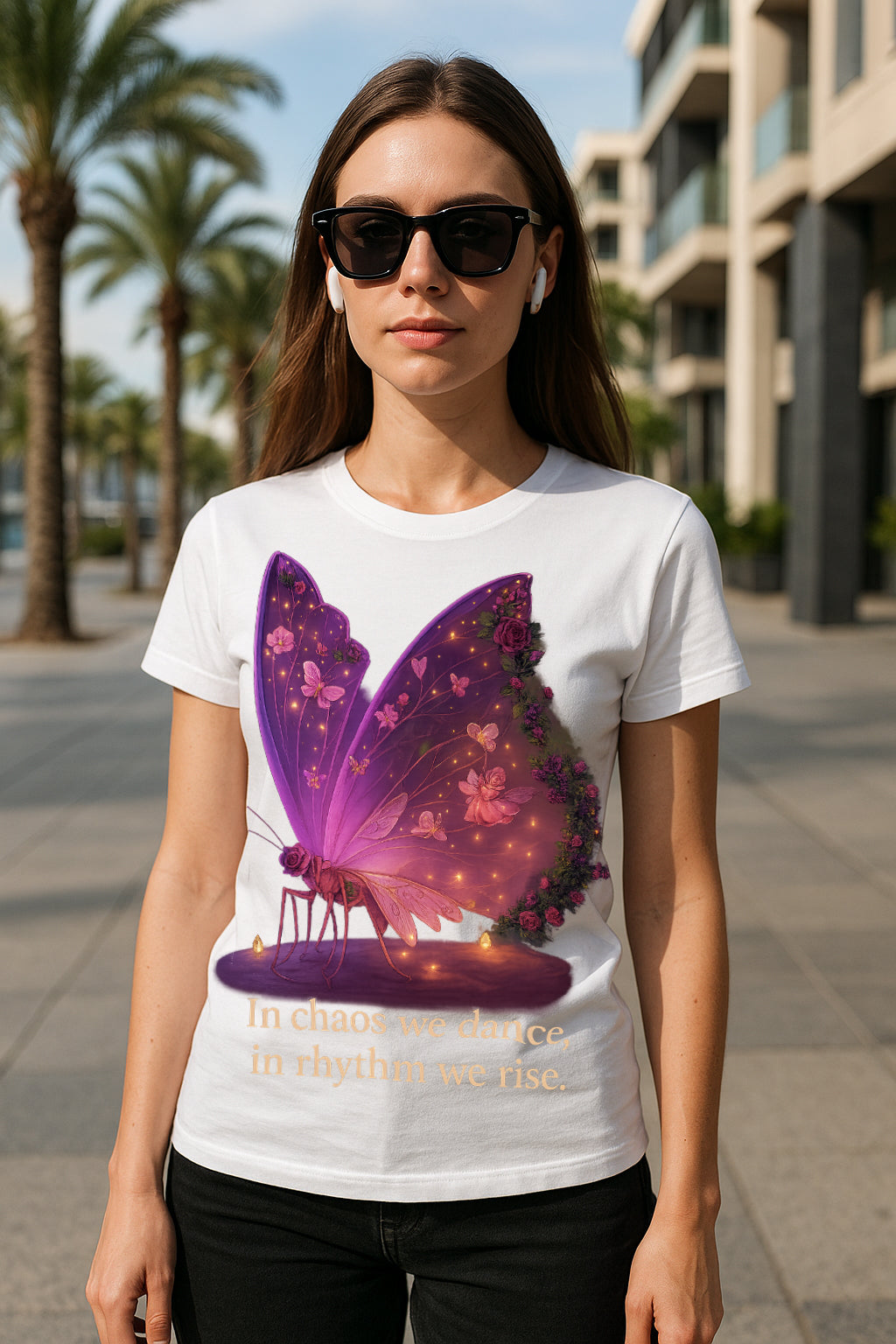 In Chaos We Dance Butterfly Graphic T-Shirt for Women – Inspirational Quote Tee