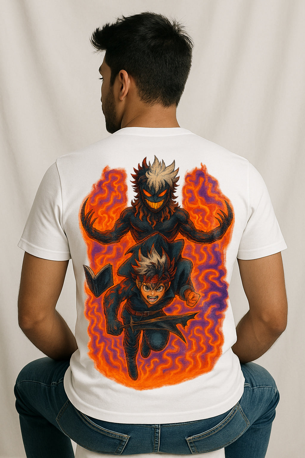 Shadow Flame Guardian Anime Back-Print T-Shirt | 100% Cotton Regular Fit
