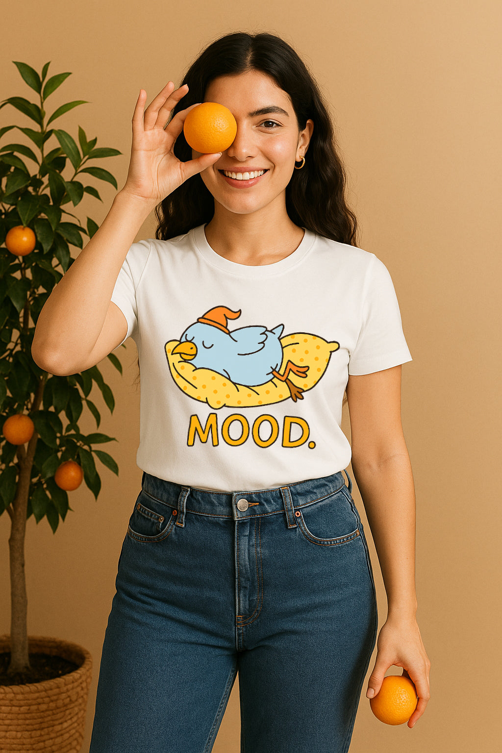 Mood Sleeping Bird Graphic T-Shirt for Women – Cute Kawaii Sleepy Tee