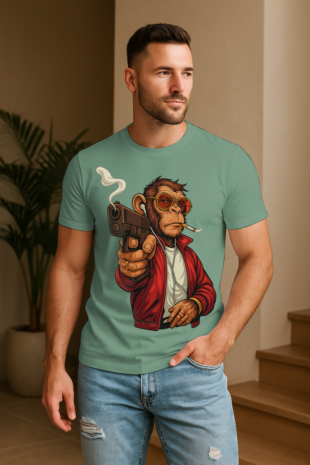 Regular Fit Gangster Ape Streetwear Graphic T-Shirt | 100% Cotton