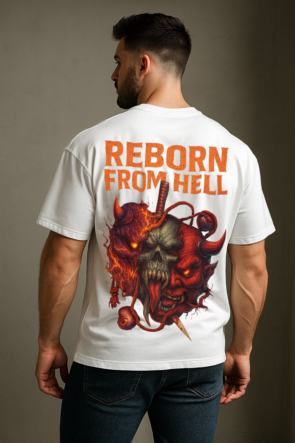 Reborn From Hell Oversized Graphic T-Shirt – Heavyweight 240GSM Streetwear Tee