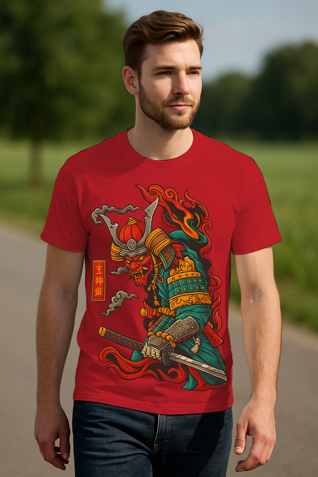 Oni Samurai Katana Graphic T-Shirt | Japanese Warrior Art, 100% Cotton Regular Fit