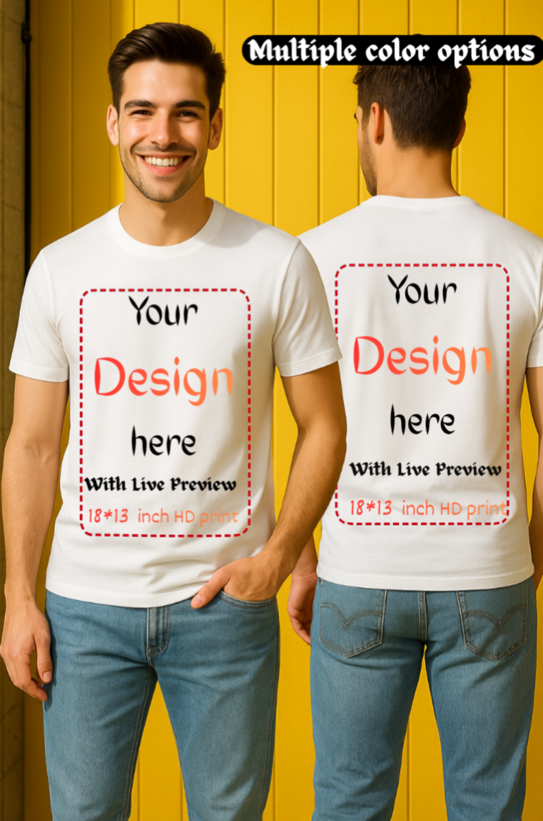 100% Cotton Customizable Regular T-shirt (180 gsm) - Premium HD+ Print