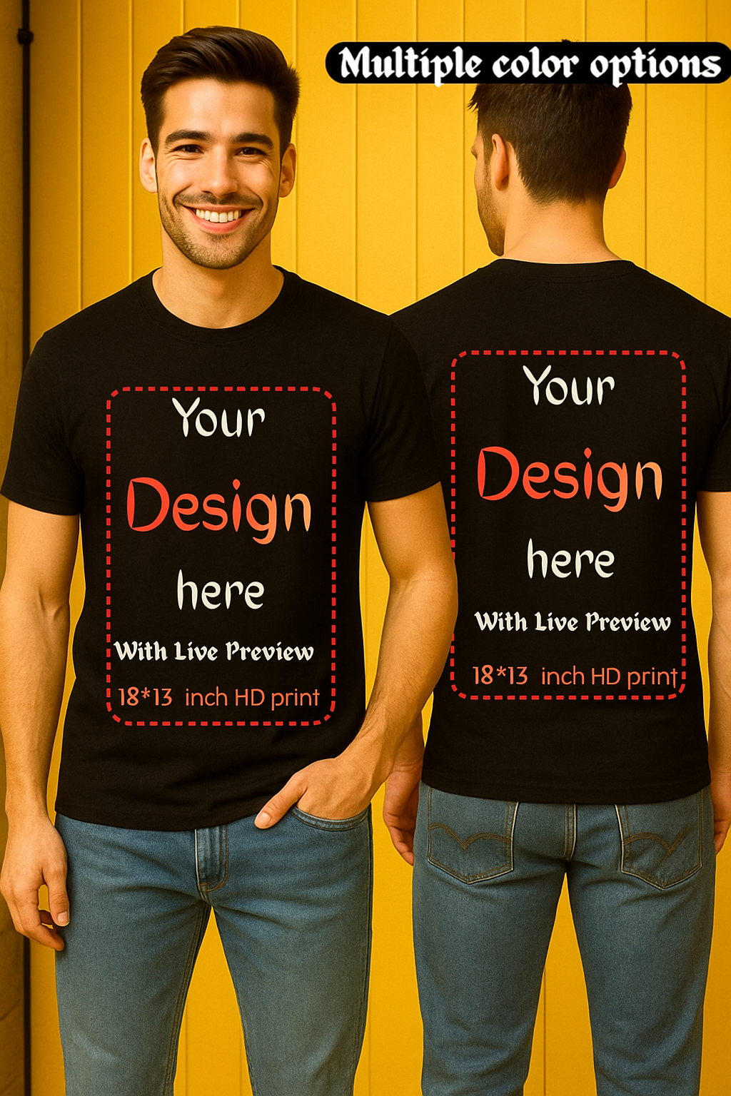 100% Cotton Customizable Regular T-shirt (180 gsm) - Premium HD+ Print