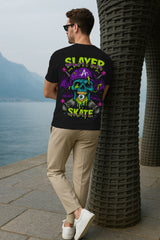 Graphic Slayer Skate T-Shirt | Drippy Skull & Crossed Boards Design, 100% Cotton Regular Fit