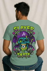 Graphic Slayer Skate T-Shirt | Drippy Skull & Crossed Boards Design, 100% Cotton Regular Fit