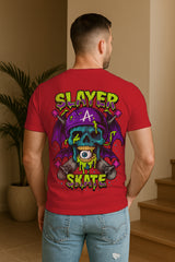 Graphic Slayer Skate T-Shirt | Drippy Skull & Crossed Boards Design, 100% Cotton Regular Fit