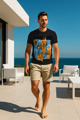 Regular Fit for Men Sidestepper Abstract Faces Graphic T-Shirt | Modern Art Streetwear Tee | 180 GSM 100% Cotton