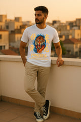Powerful Tiger Motivational Graphic T-Shirt | Japanese Kanji Streetwear Tee | 100% Cotton Regular Fit | Unisex Graphic Tee for Men