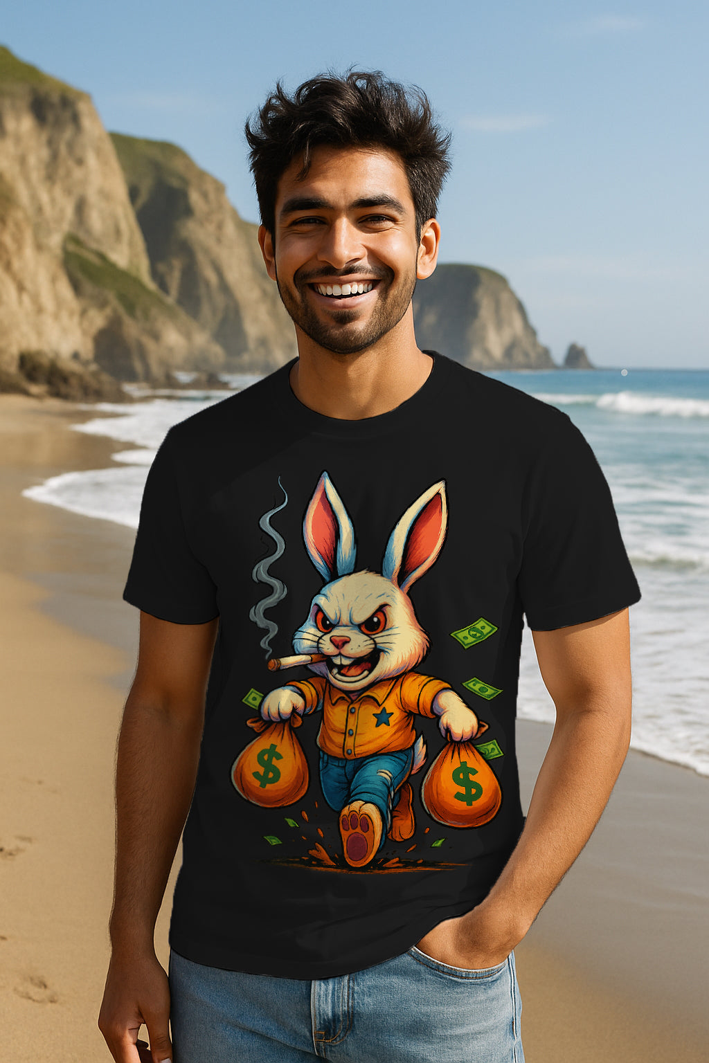 FanMerch “Money Heist Bunny” Graphic T-Shirt – 100% Cotton Regular Fit Streetwear Tee