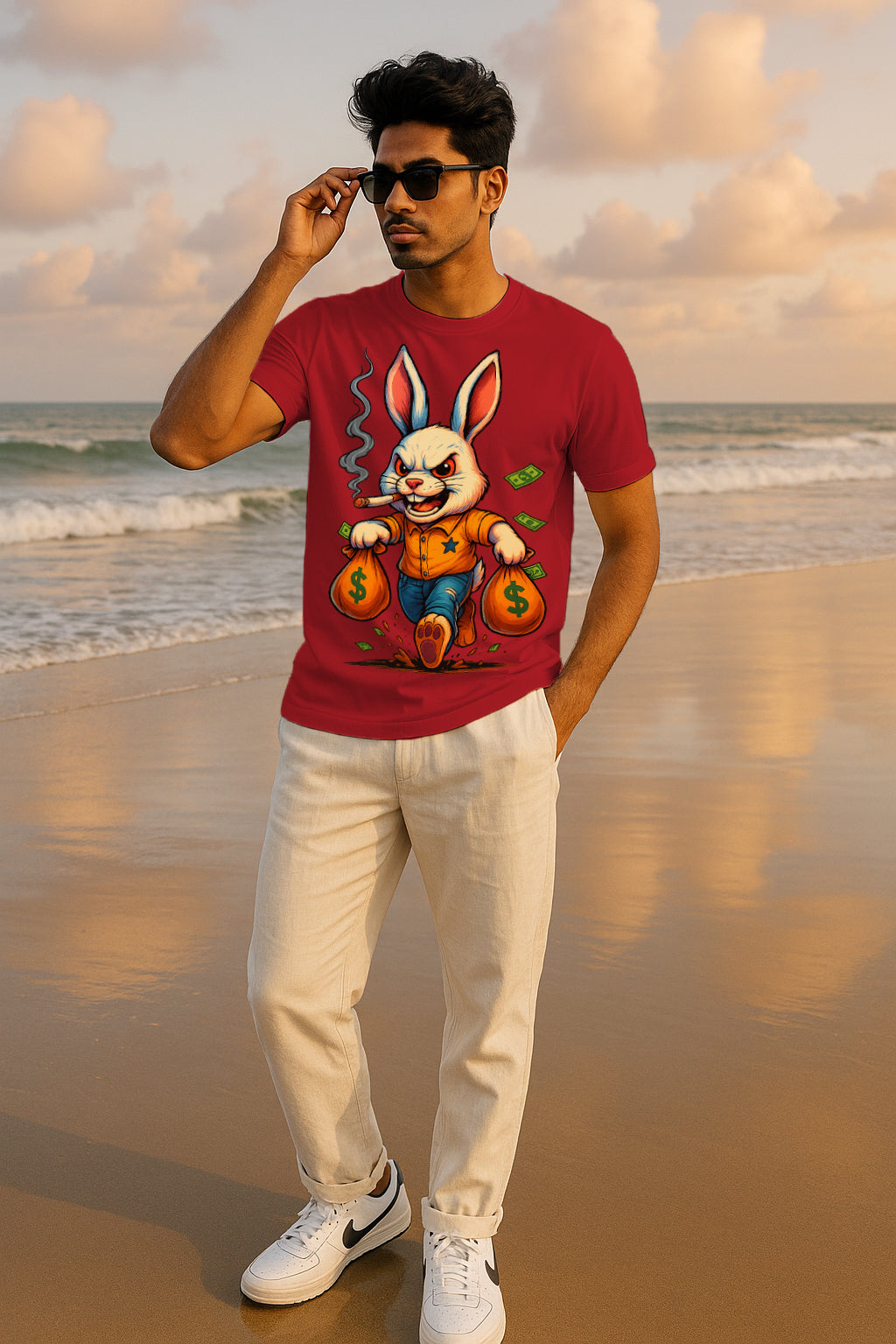 FanMerch “Money Heist Bunny” Graphic T-Shirt – 100% Cotton Regular Fit Streetwear Tee