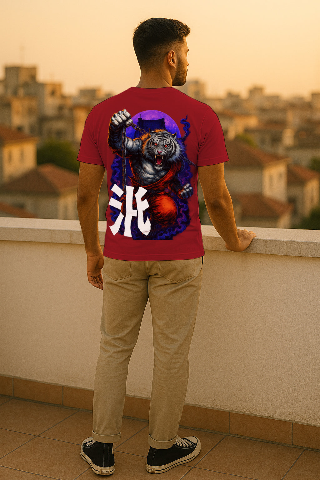 “Samurai Tiger” Back Graphic T-Shirt – Japanese Warrior Print, 100% Cotton Regular Fit Streetwear Tee