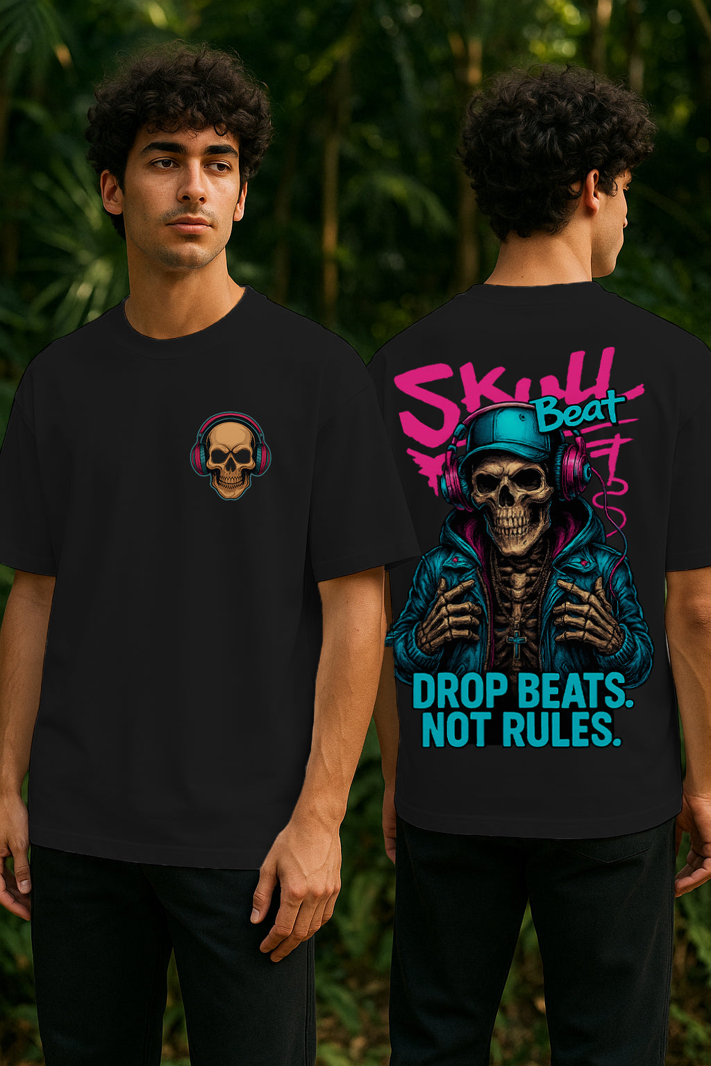 DJ Skull Oversized Streetwear Tee – Heavyweight 240 GSM Terry Cotton
