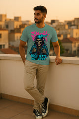 “Drop Beats, Not Rules” Skull DJ Graphic T-Shirt – Music Streetwear Tee, 100% Cotton Regular Fit