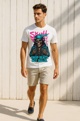“Drop Beats, Not Rules” Skull DJ Graphic T-Shirt – Music Streetwear Tee, 100% Cotton Regular Fit