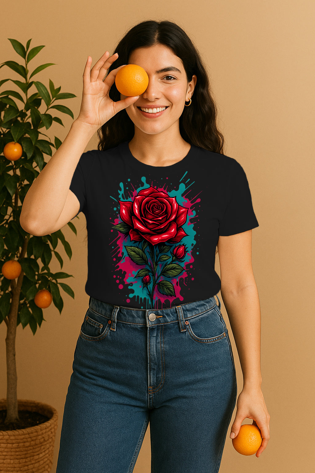 Red Rose Bloom Women’s Graphic T-Shirt – Floral Streetwear Art Tee