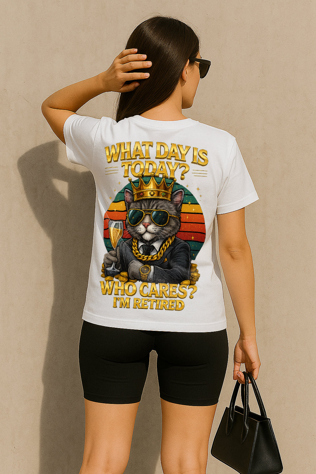 Women’s Funny Retirement Cat T-Shirt – “What Day Is Today? Who Cares? I’m Retired” Graphic Tee