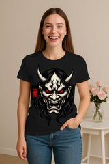 Japanese Oni Mask Hannya Demon Women’s Graphic T-Shirt – Samurai Streetwear Tee