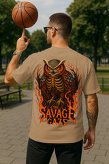 Savage Gaze Owl Oversized Graphic T-Shirt – Streetwear Statement Tee in Premium 240 GSM Terry Cotton