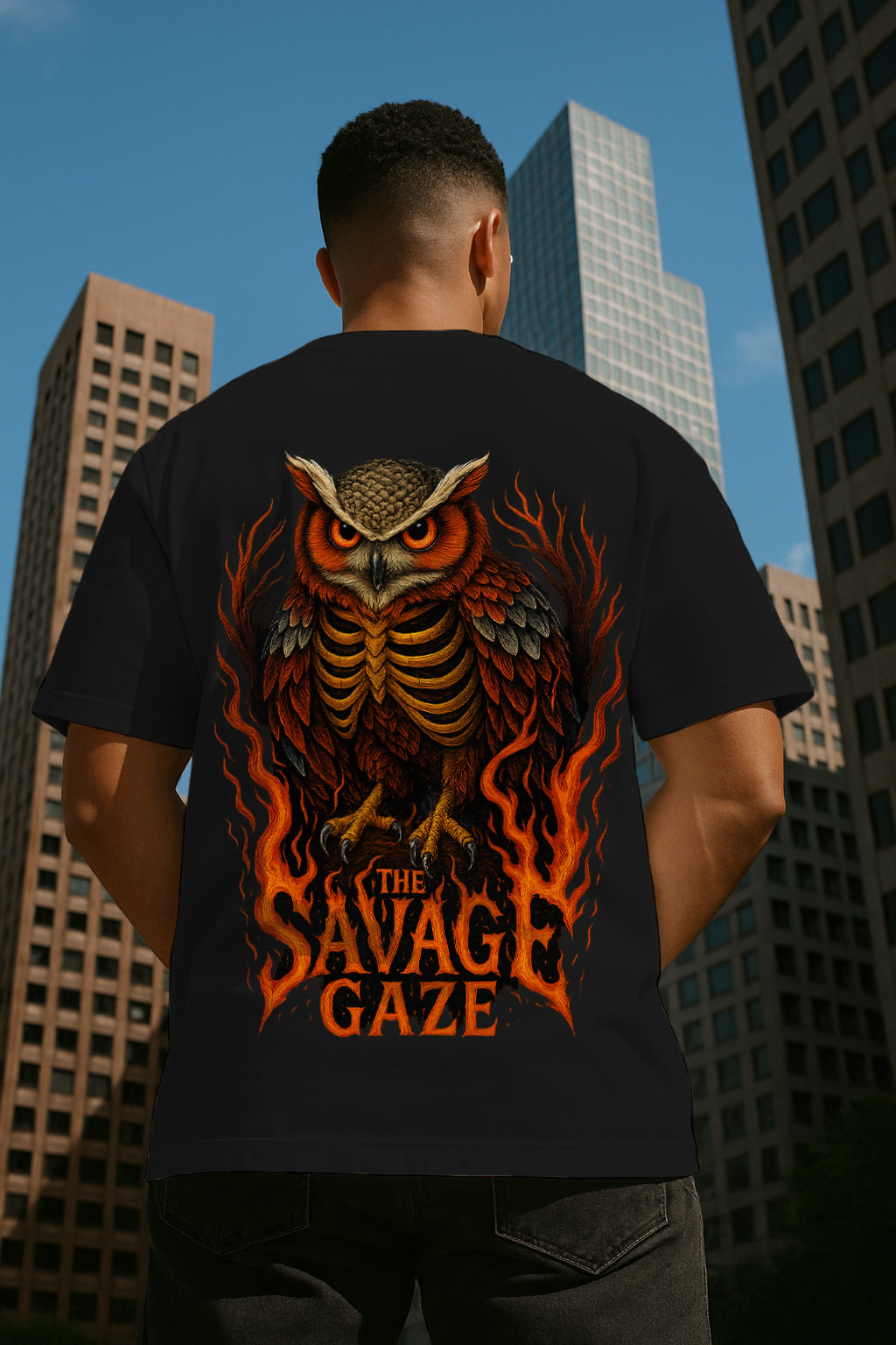 Savage Gaze Owl Oversized Graphic T-Shirt – Streetwear Statement Tee in Premium 240 GSM Terry Cotton