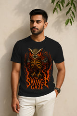 Regular Fit Savage Gaze Flaming Owl Graphic T-Shirt – 100% Cotton  Streetwear Tee
