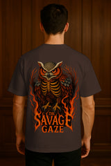 Savage Gaze Owl Oversized Graphic T-Shirt – Streetwear Statement Tee in Premium 240 GSM Terry Cotton