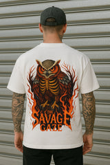 Savage Gaze Owl Oversized Graphic T-Shirt – Streetwear Statement Tee in Premium 240 GSM Terry Cotton