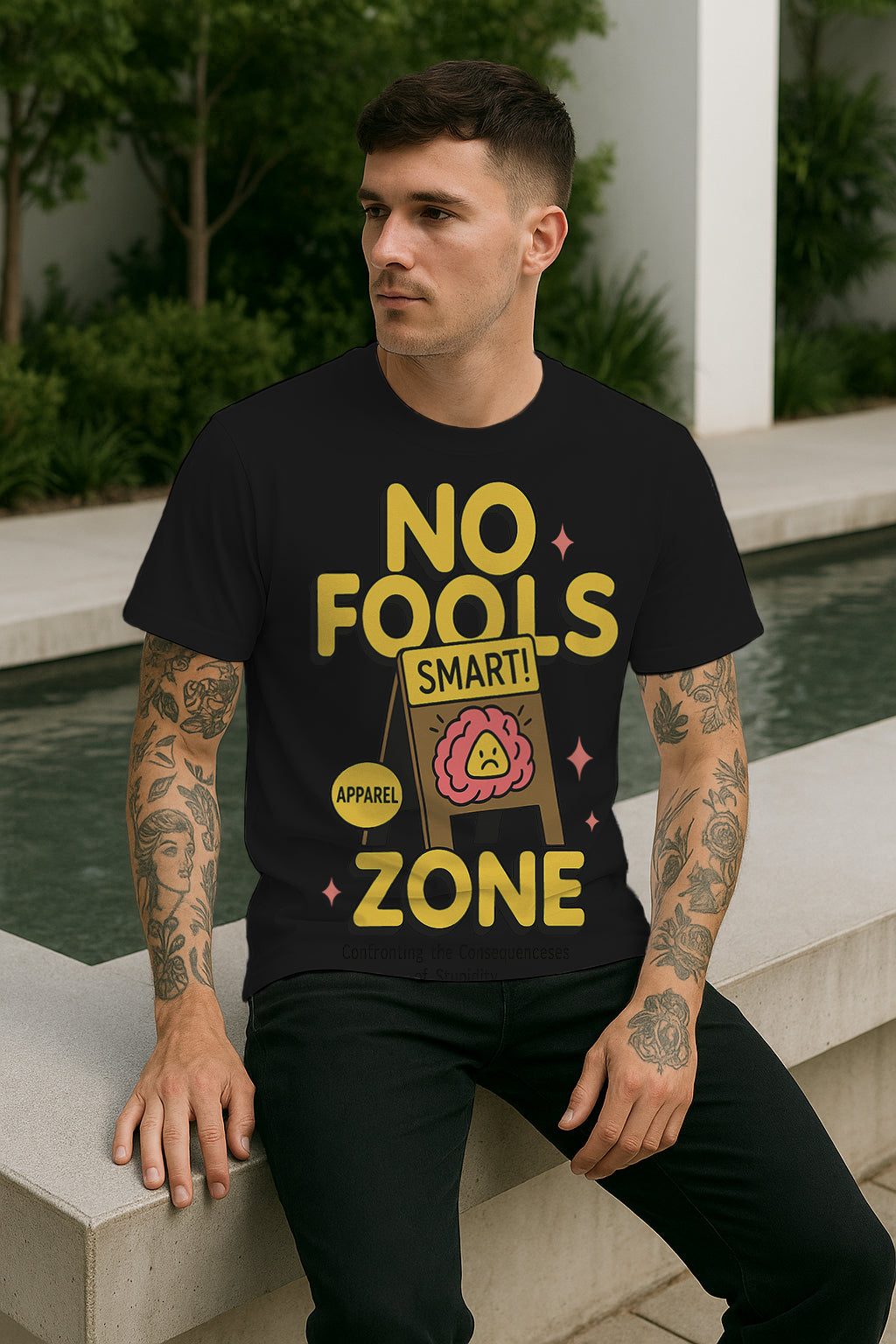 “No Fools Zone” Smart Brain Graphic T-Shirt – Funny Slogan Streetwear, 100% Cotton Regular Fit
